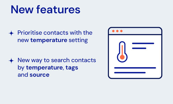 New Features: Contact temperature and search by temperature, tags and source